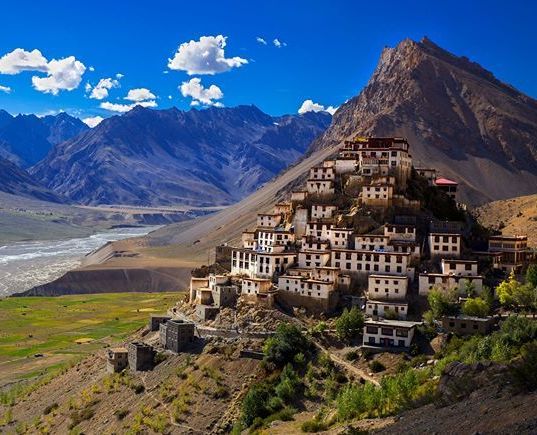 Scenic view of Spiti Valley surrounded by mountains on the way to Shimla Kullu Manali tour